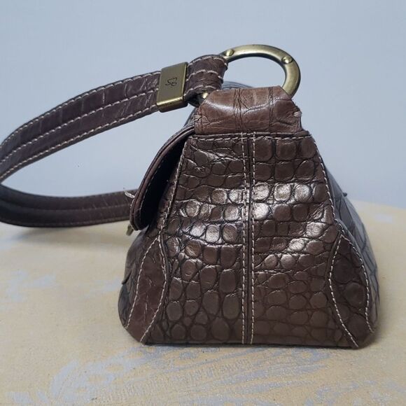 Donald J. Pliner Purse Bronze Metallic Croc Embossed East West Shoulder Bag - Picture 2 of 8